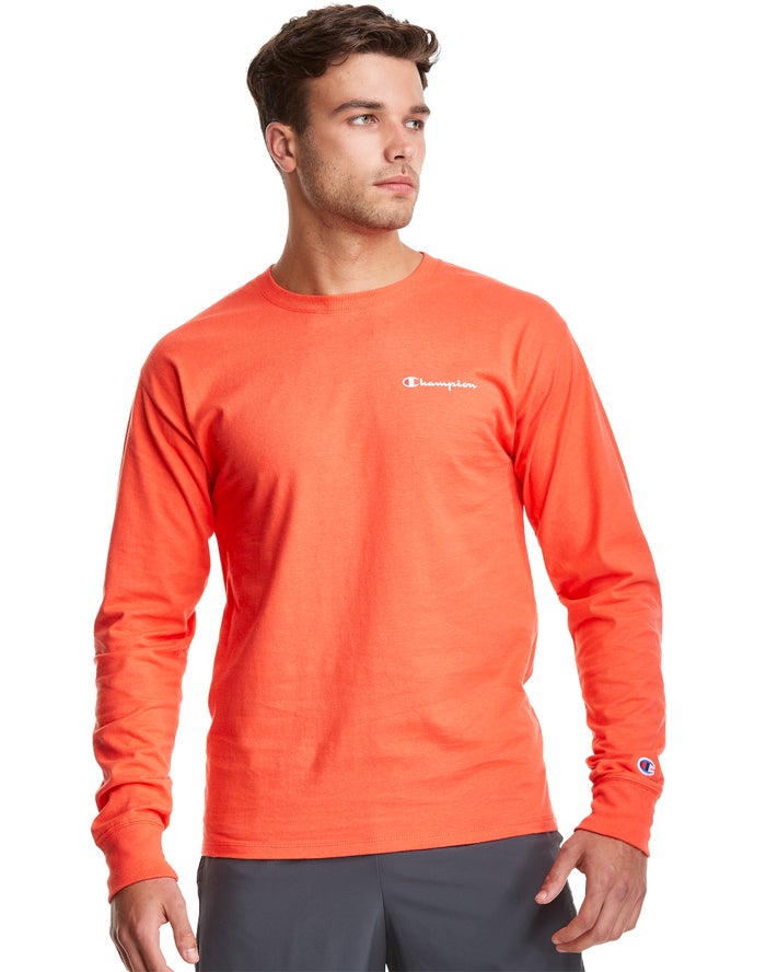 Champion Classic Jersey Long-Sleeve Script Logo Erkek Tişört Turuncu ( ZAHIJX297 )